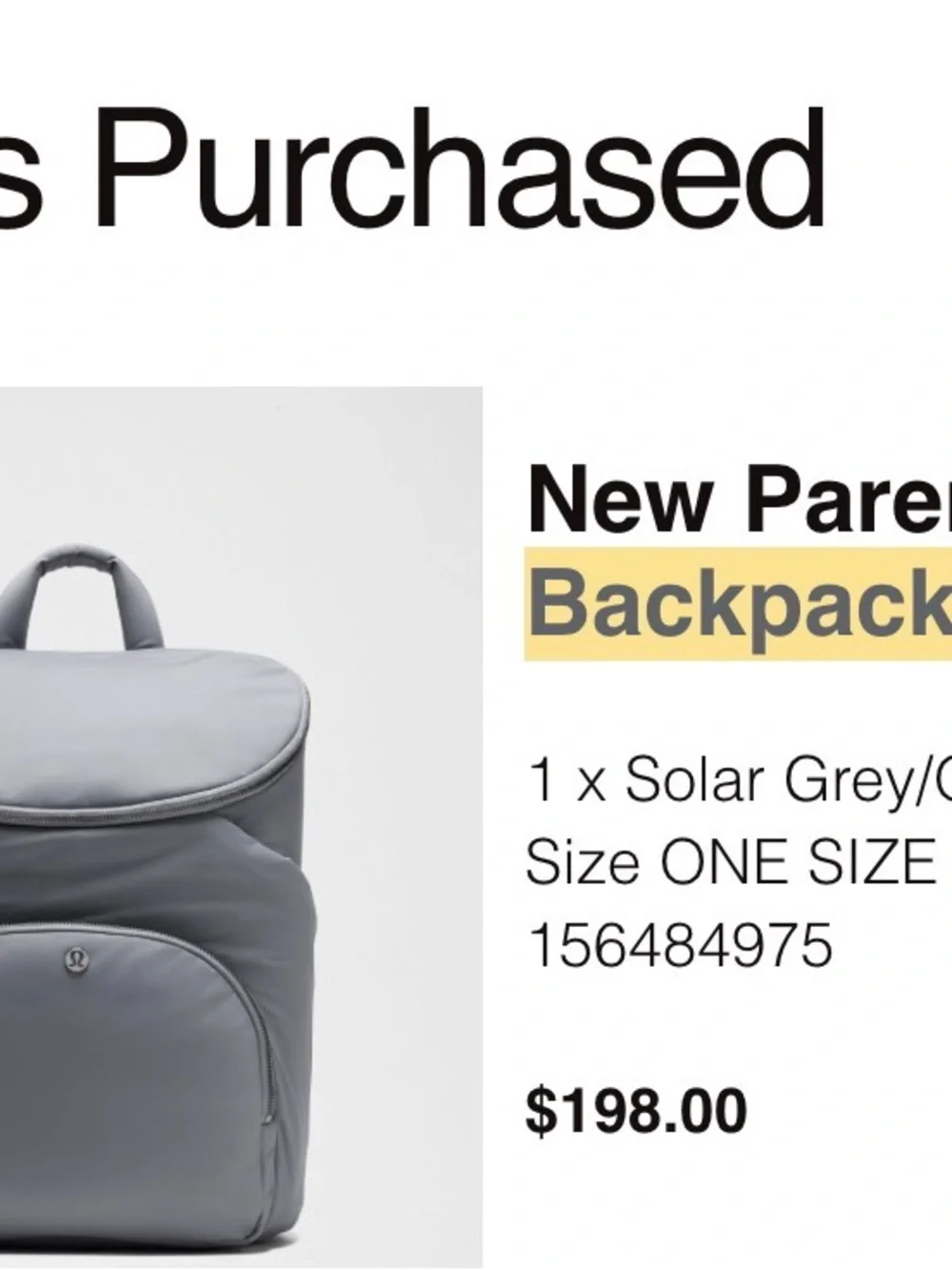 Brand New lululemon Parent Backpack — Solar Grey (Ocean interior)